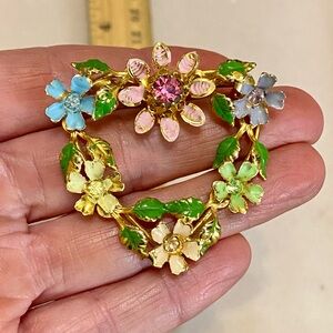 Vintage Austria Floral Rhinestone Heart Brooch